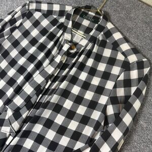 LAUREN Ralph‎ Lauren Black White Check Ruffle Button Up Blouse Top S